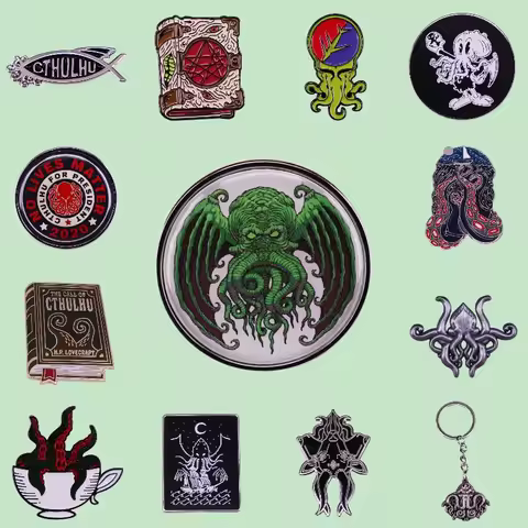 Cthulhu Mythology Enamel Pins Custom Novelist Literary Image Tentacle Squid Octopus Brooch Lapel Pin