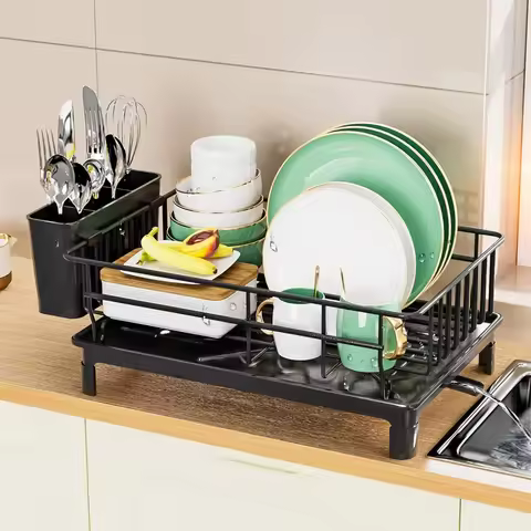 Metal Dish Draining Rack,Cutlery Rack With Drain Tray and Drip Line,Cup Holder,Cutlery Holder,Kitche