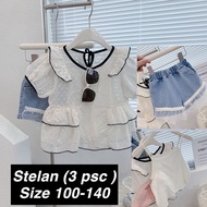 (IVY-JKT) Bs-217 SET For Girls Flower JEANS Pearl SIZE 100-140