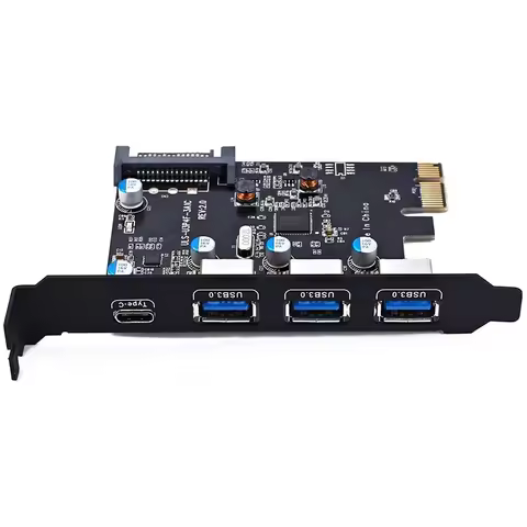 USB PCIe Card USB 3 Ports + Type C PCI Express x1 Adapter USB3.0 Expansion Card FL1100 Chip for Desk