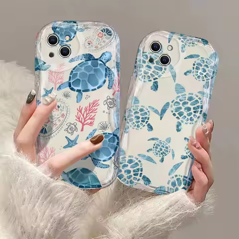 Summer Cartoon Turtle Pattern 3D Wave Case For OPPO Realme 12 11 10 9 8 7 7i 6 5 Pro Plus C67 C55 C3