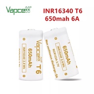 Vapcell T6 16340 650mah 6A High Drain 3.7V Li-ion Rechargeable Battery RCR123 CR123A