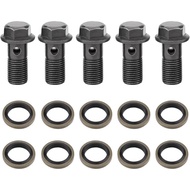 EVGATSAUTO Motorcycle Brake Banjo Bolts Kit, 5pcs M10×1.0mm Banjo Bolts Brake Line Fittings Adapter 