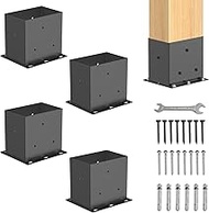 4 Pcs Post Base,4’x 6" Post Brackets(Acturl3.6 x5.6), Heavy Duty Black Metal Powder-Coated Thick Ste