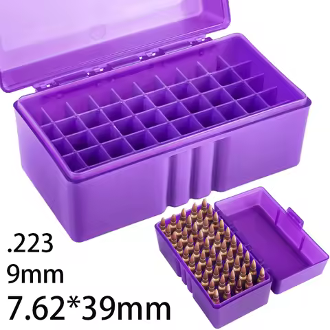 Hunting Bullets Box 7.62x39/.223/9mm 50 Rounds Ammunition Case for Cartridges Storage Ammo Holder Ou
