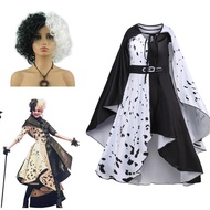 Dalmatians Black White Witch Kuira cosplay Costume Cruella Halloween Costume