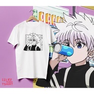 T-Shirt Killua Zoldyck Pattern Drink Water In The Cartoon Hunter x Available In 2 Colors: White And 