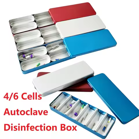 1PC 4/6 Cells Autoclave Disinfection Endo Files Holder Box Aluminium Alloy Divider Box Dental Steril