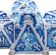 AUSTOR 7-Die Metal DND Dice Set Dungeons and Dragons with Box Roll Playing Game Polyhedral D20 D12 D