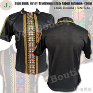 ❧✳Baju batik jersey Unisex traditional etnik sabah sarawak-Corak Collar Lelaki Dewasa | Size S-XL