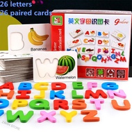 Mainan ABC Toys Wooden Early Education Baby Learning Fruit Vegetable ABC Alphabet Letter Cards Educa