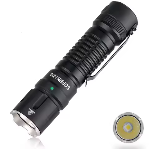 Sofirn SC33 XHP70.3 HI LED 21700 Rechargeable Tactical Flashlight 5200lm USB C with Tail E-switch Ou