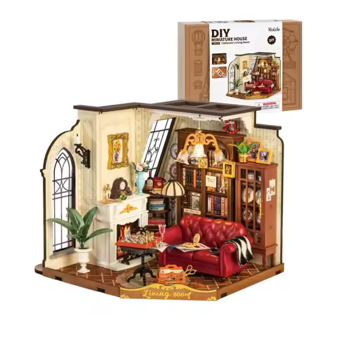 Robotime Rolife Catherine's Living Room DIY Miniature House Kit Wooden Dollhouse Model Building Kit 