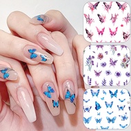 1 Sheet Blue Butterfly 3D Nail Stickers Flowers Leaves Transfer Sliders Wraps Manicures Foils DIY De