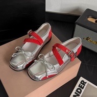 Women's Red Soft Leather Retro Mary Jane Ballet Flats
