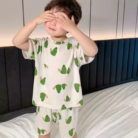 Pajama Set Children Short Sleeve Pajamas Kids Boys Children Summer Sleepwear Pyjama Kpop Boys Pjs Se
