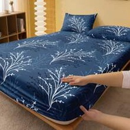 2/3pcs Navy Blue Leaf & Floral Pattern Bedding Set (Excluding Filler), Bedroom Fitted Sheet Set, Mad