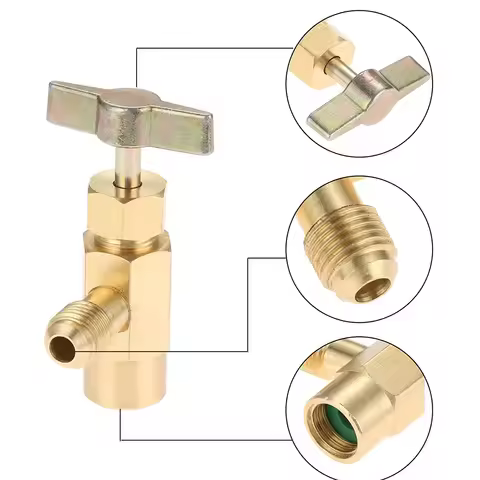 Brass R-1234YF AC Refrigerant Self-Sealing Can Bottle Tap Opener Valve Tool 1/4" SAE Male 1/2" ACME 