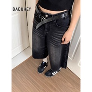 DaDuHey High Waist Wide Leg Cropped Denim Shorts Women's Loose Leisure Slimming Straight-Leg Pants F