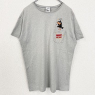 古著華納兄弟 Looney Tunes 短袖刺繡口袋 T 卹，灰色，M 碼