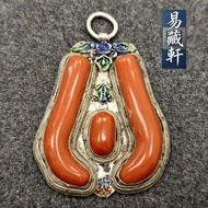 清末民初Aka紅珊瑚純銀琺瑯藏蒙貴族掛墜
