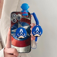 Infinix Smart 6 Plus Zero X Neo Zero X Zero X Pro Smart 7 Smart 7 HD Smart 7 Plus Smart 7 (India) Zero 8 Hot 9 Cartoon Captain America Phone Case With Doll and Holder Lanyard