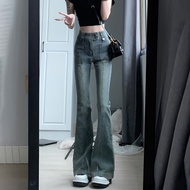 Design sense Retro Blue Korean Elasticity Cutbray Highwaist Jeans Latest Sexy Contemporary Women's J