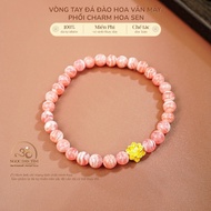 Jade Dan Tam - Peach Blossom Cloud Stone Bracelet 5mm 4A Mixed with Lotus Charm - Fire Element & Ear
