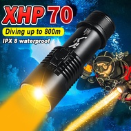 XHP70 Most Powerful LED Scuba Diving Flashlight IPX8 Waterproof Dive Lamp