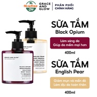 Combo Sữa Tắm Grace And Glow Black Opium Dưỡng Sáng Da 400ml + English Pear Giảm Mụn, Mẩn Đỏ 400ml