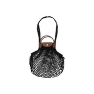 Longchamp Le Pliage Filet 黑色棉質鏤空網袋設計單肩包 潮流小眾[平行進口]