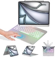 BABG iPad Pro 12.9 inch Case with Keyboard and Touchpad,Compatible with iPad Pro 12.9-inch 6th Gen 2022/5th Gen 2021/4th Gen 2020/3rd Gen 2018, Rainbow Backlits &amp; Pencil Charging-Bright Silvery