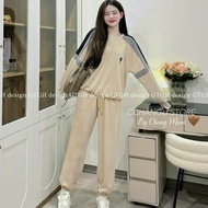 High-quality women's fleece set, stylish fleece suit, round neck shirt with mixed colors and long pa