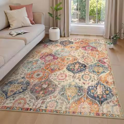 Moroccan Trellis Washable Area Rugs 5x7, 5x7 Area Rugs for Living Room Bedroom, Indoor NonSlip Large