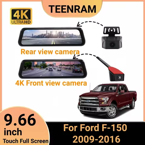 For Ford F-150 2009-2016 9.66inch Rear View Mirror Dashcam With 4K Front View 1080P Rearview Camera 
