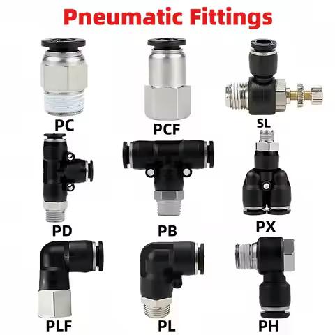 Pneumatic Fittings PC/PCF/PB/PKB/PH/PL/PLF/PX/SL 4mm 6mm 8mm 10mm Thread M5 1/8 1/4 3/8 1/2 Black Pl