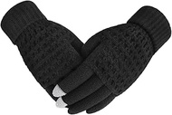 Fakeface Knitted Wool Touch Screen Texting Gloves for All Touchscreen Electronic Devices for Women/Ladies/Girls; Great Gift for Christmas/Birthday/New Year (Black)