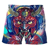 Vintage Japanese Tattoo Mask 3D Print Beach Shorts Men Women Summer Casual Swimtrunks Surfing Board 
