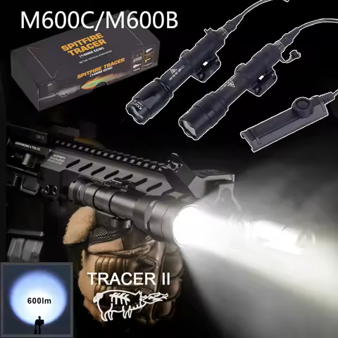 Tactical Spitfire M600 M600C Powerful Flashlight Fit Airsoft 20mm Rail Tracer II Unit Spit 14mm CCW/
