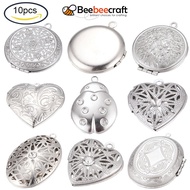 Beebeecraft 10 Pcs 304 Stainless Steel Locket Pendants Photo Frame Charms for Necklaces for Make Jewelry Crafts