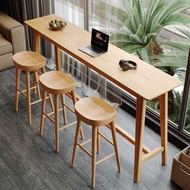 Tall Wooden Table Solid Wood Bar Table Chair Household Log Color Tall Table Long Narrow Table Balcon
