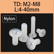 white nylon countersunk screw Flat head screw Cross plastic screw Cross bolt  M2M3M4M5M6M8