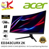 ACER 34" ED343CURX 2K NITRO ED3 MONITOR 2K (3440x1440 @240HZ) UWQHD VA CURVED GAMING MONITOR, (1MS, 