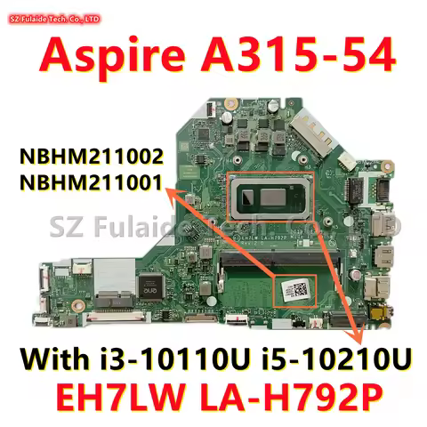 EH7LW LA-H792P For Acer Aspire A315-54 Laptop Motherboard With i3-10110U i5-10210U CPU 4GB-RAM NBHM2