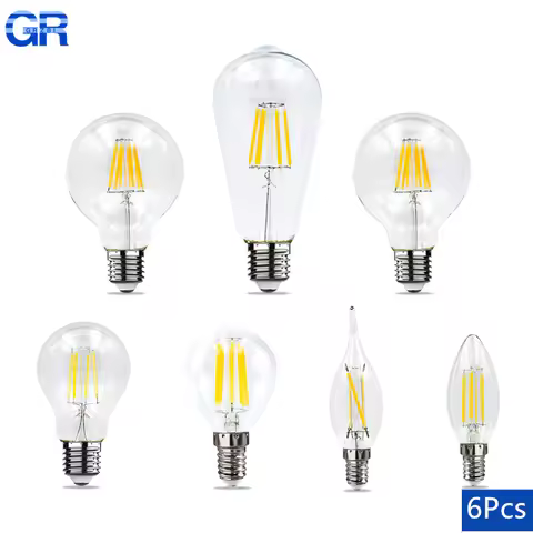 6pcs E27 E14 LED Light Bulb 2W 4W 6W 8W AC220V Lampada Led C35 A60 ST64 G80 G95 Bombilla Spotlight L