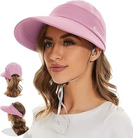 Sun Hats for Women UV Protection Wide Brim 2 in 1 Zip-Off Visor Summer Beach Hat Womens Packable Golf Hat Pink