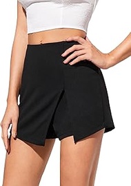 Women's Solid High Waist Skort Asymmetrical Split Hem Short Skirt Black Solid M