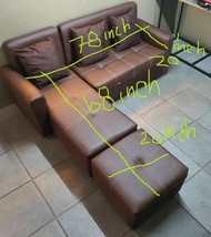 sofa set L shape brown leather uratex foam cod only !!!