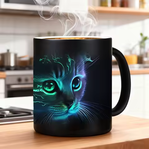 1 Magic Color Changing Neon Glow Cat Mug - Thermal Coffee Mug with Glow Magic Metamorphosis, 11 oz C