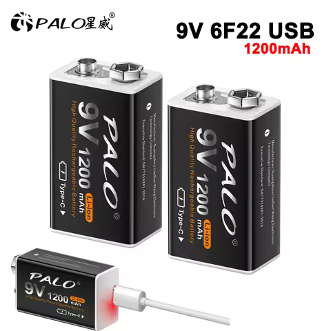 PALO 9V 1200mAh Li-Ion Battery USB Rechargeable 6F22 9V Batteries 9 Volts Constant Voltage Bateria f
